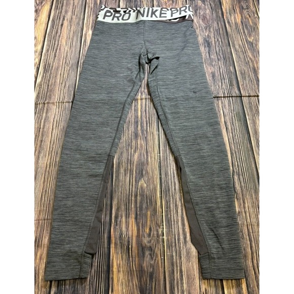Nike Pro Dri-FIT Leggings Womens M Heather Gray Athletic Training Pants Stretch - Picture 1 of 16